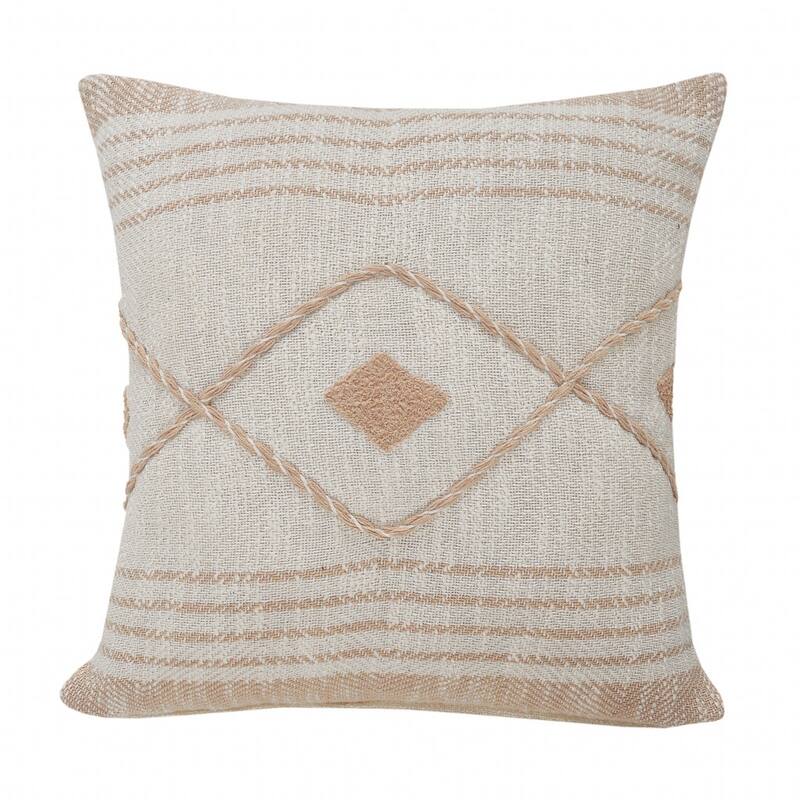HomeRoots 20" X 20" Peach And White 100% Cotton Coastal Zippered Pillow