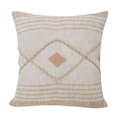HomeRoots 20" X 20" Peach And White 100% Cotton Coastal Zippered Pillow