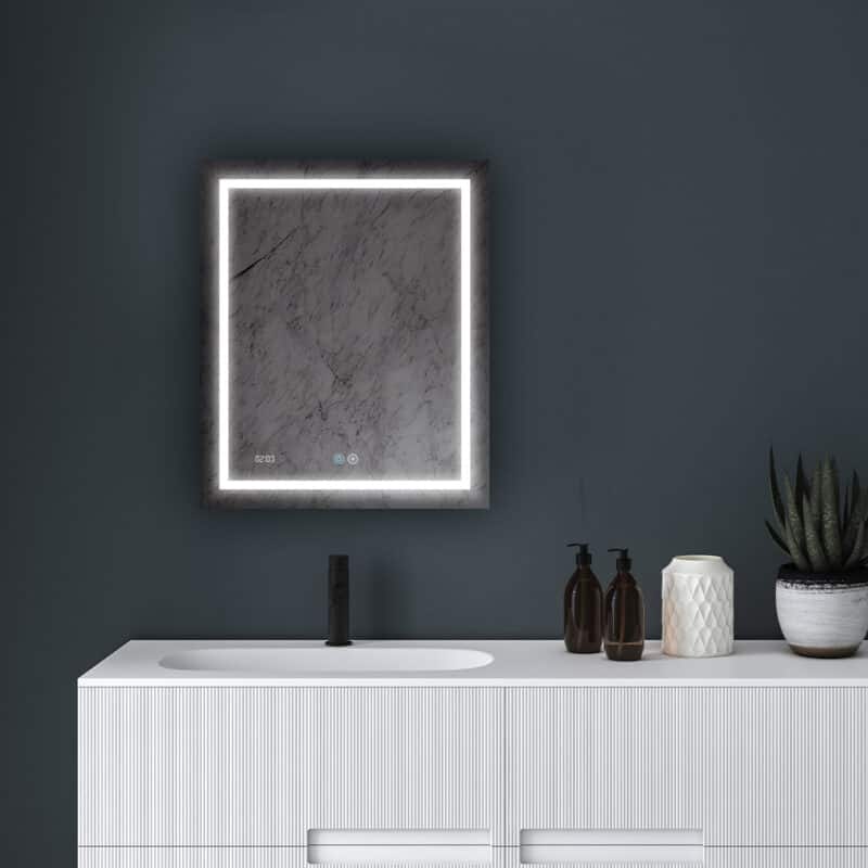 AQUADOM Daytona LED Mirror for Bathroom with Touch Control, Defogger, Digital Clock - 24"x30"x1"