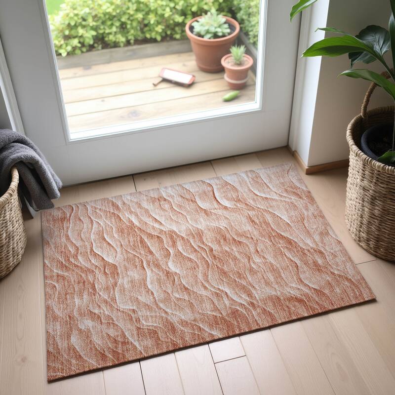 Premium Washable Super Soft Modern Waves Mayfield Rug - Coral - 1'8" x 2'6"