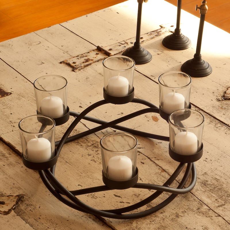 Round Waves Black Wrought Iron Candleholder/ Centerpiece