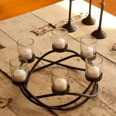 Round Waves Black Wrought Iron Candleholder/ Centerpiece