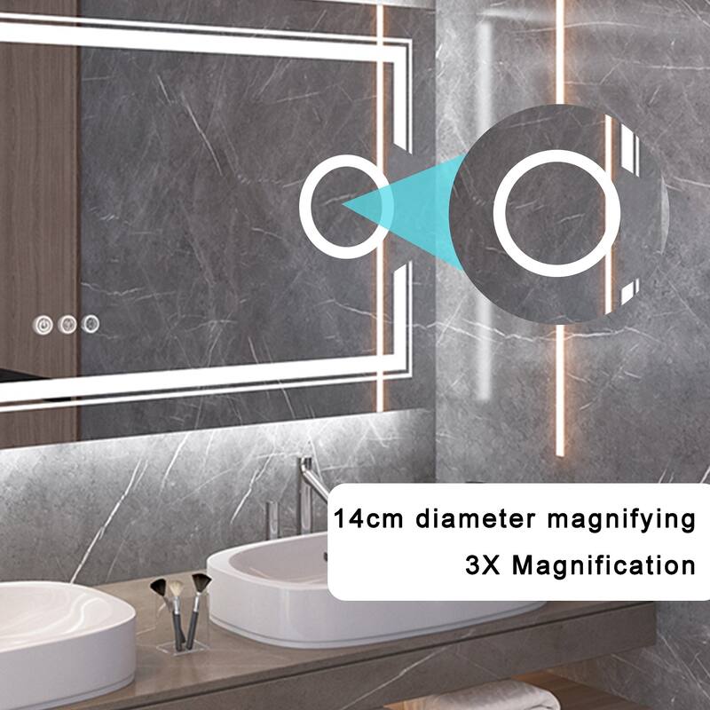 Extra Large LED Wall Mounted Bathroom Vanity Mirror Makeup Shaving with 3X Magnifier