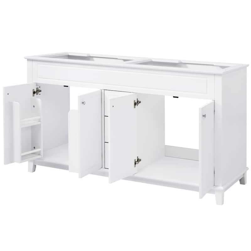 Christopher Knight Home - 58" Classic Wood Bathroom Vanity Cabinet with 3 Drawers & 4 Doors, Soft-Close, White.