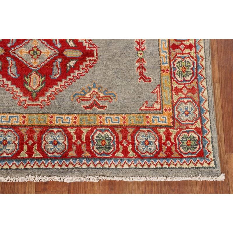 Geometric Kazak Accent Rug Hand-Knotted Oriental Wool Carpet - 3'3" x 5'0"