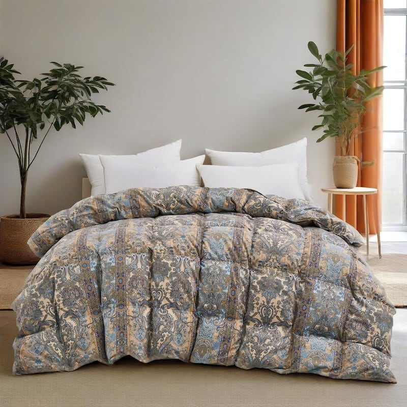 All Season Paisley Floral Printed Vintage White Goose Feather Down Comforter