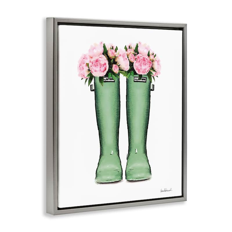 Stupell Country Boots with Peonies Framed Floater Canvas Wall Art Design By Amanda Greenwood