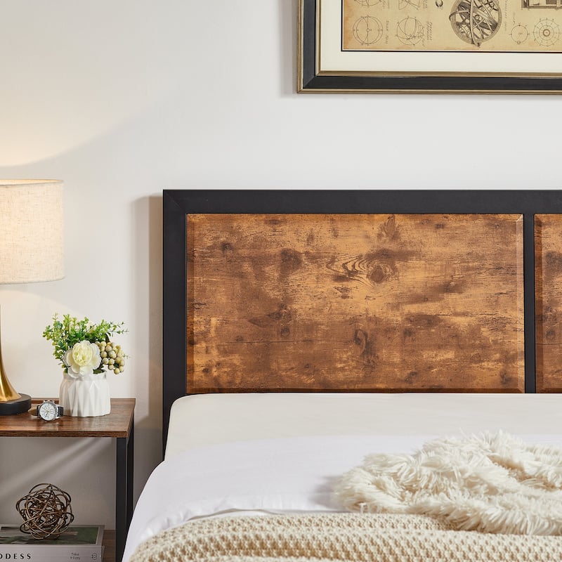 Javlergo Industrial 3-Piece Bedroom Set with Platform Bed Frame and Set of 2 Nightstands, Brown