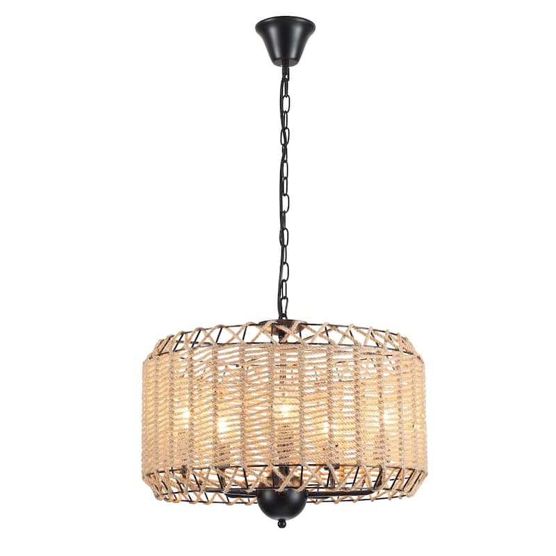 3-Light Classic Hanging Linear Chandelier Light Ceiling Light with Hemp Rope Shade for Kitchen Island