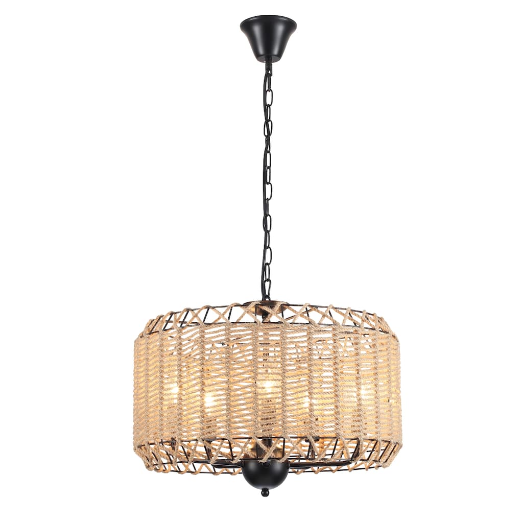 3-Light Classic Hanging Linear Chandelier Light Ceiling Light with Hemp Rope Shade for Kitchen Island