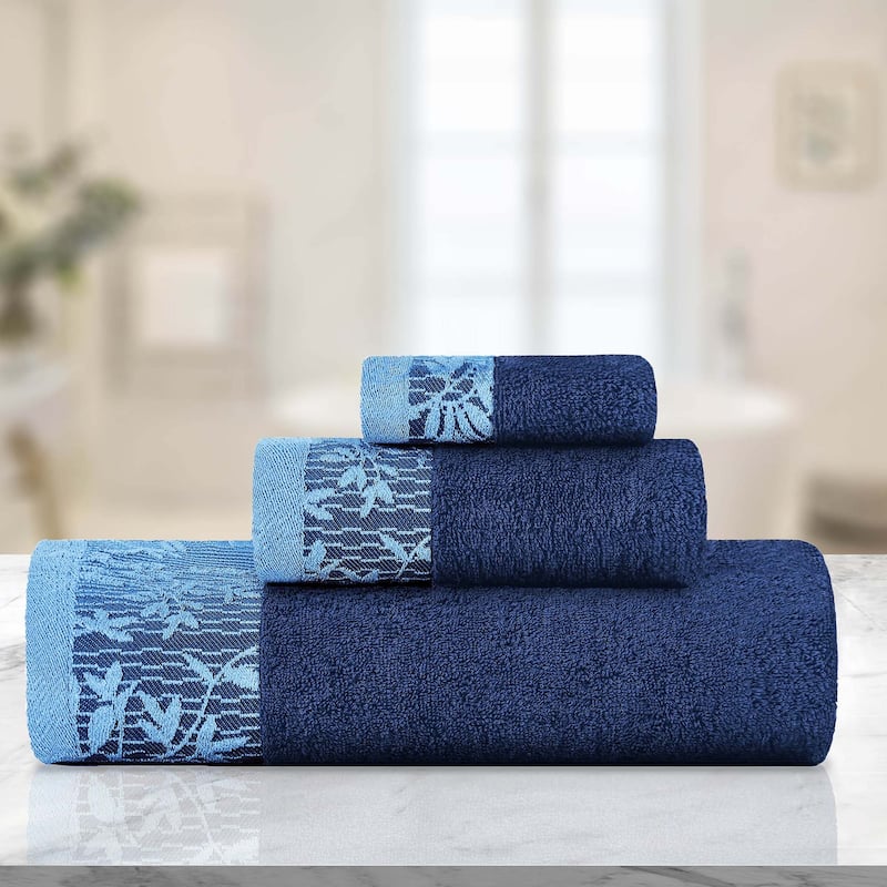Superior Wisteria Cotton Floral Jacquard 3 Piece Bathroom Towel Set