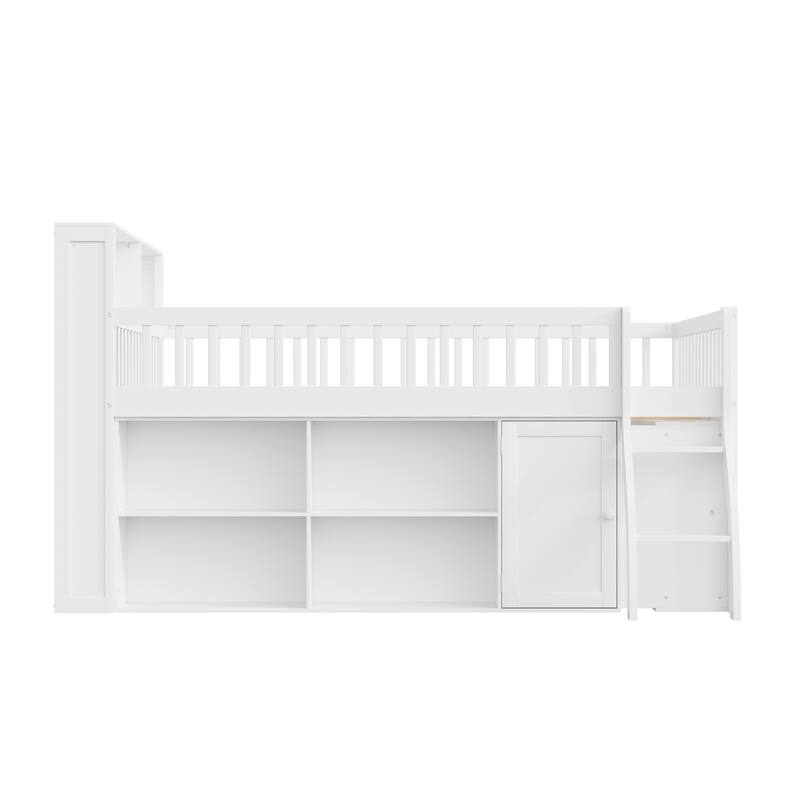 Loft Bed with Integrated LED Headboard, Spacious Storage & Cabinet by Harper&Bright Designs