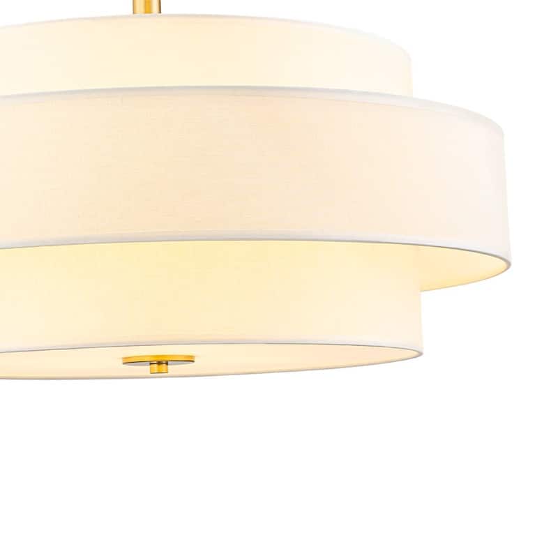 Linen Fabric Tiered Drum 3-Light Hanging Coastal Pendant - 23.6 in