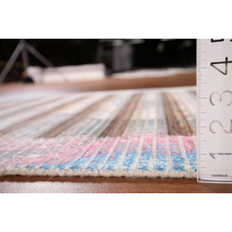 Striped Abstract Accent Rug Hand-Knotted Wool Carpet - 2'8" x 4'11"