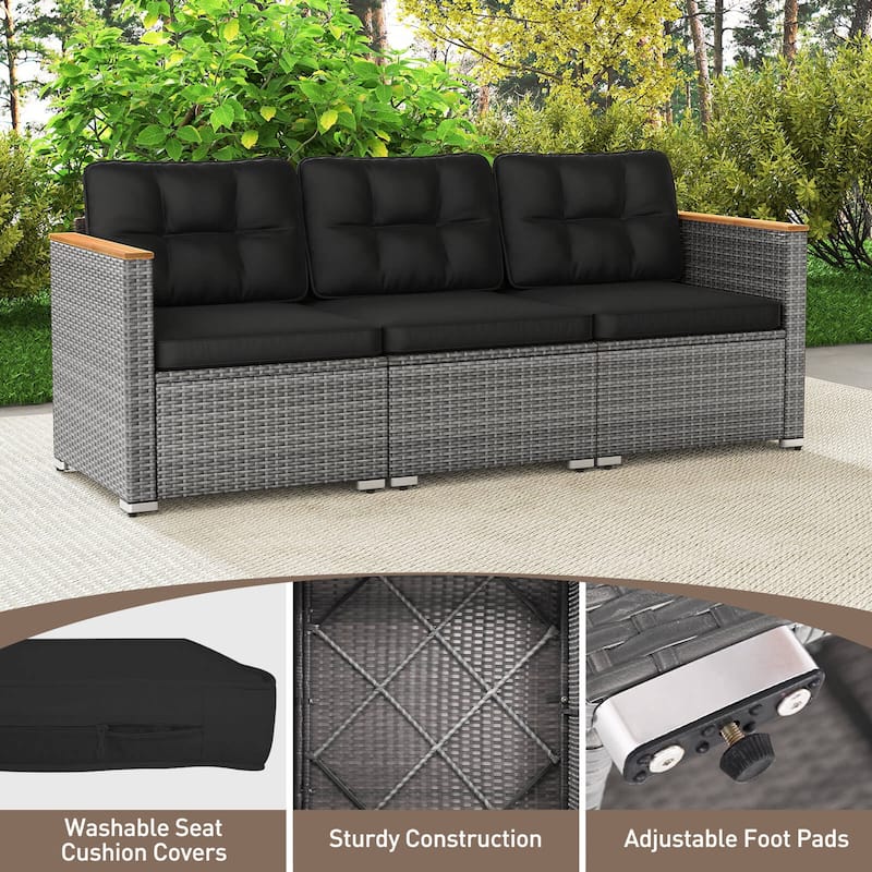 Costway 3-Seat Patio Couch Sofa PE Rattan Wicker Outdoor Loveseat - See Details
