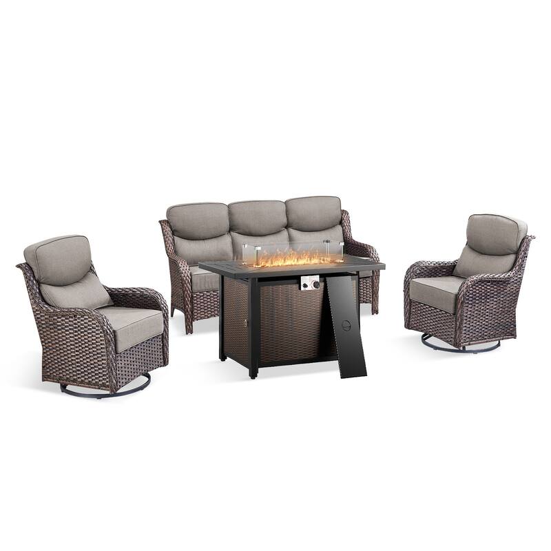 Pocassy Patio Sofa Swivel Chairs w/ 43in Fire Pit Table Set
