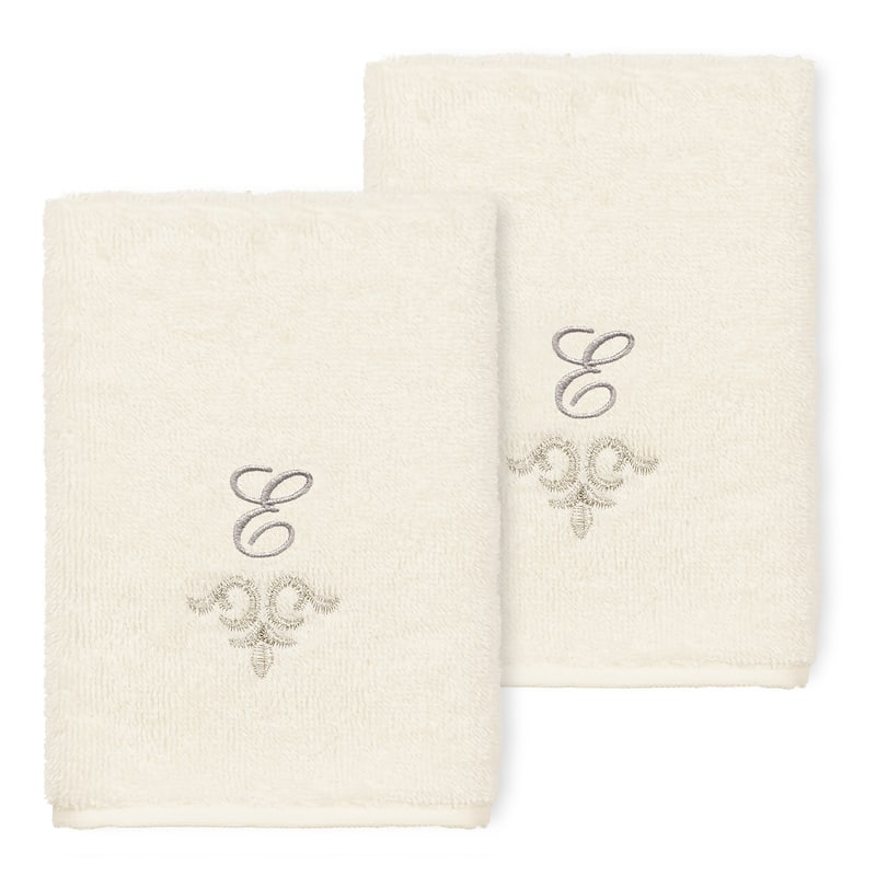 Authentic Hotel and Spa 100% Turkish Cotton Monica 2PC Embellished Washcloth Set - E - Cream