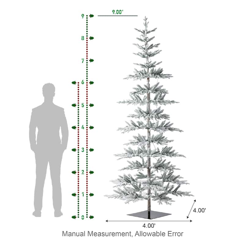 Glitzhome 6ft/7ft/9ft Deluxe Pre-Lit Flocked Slim Fir Artificial Christmas Tree with Warm White Lights