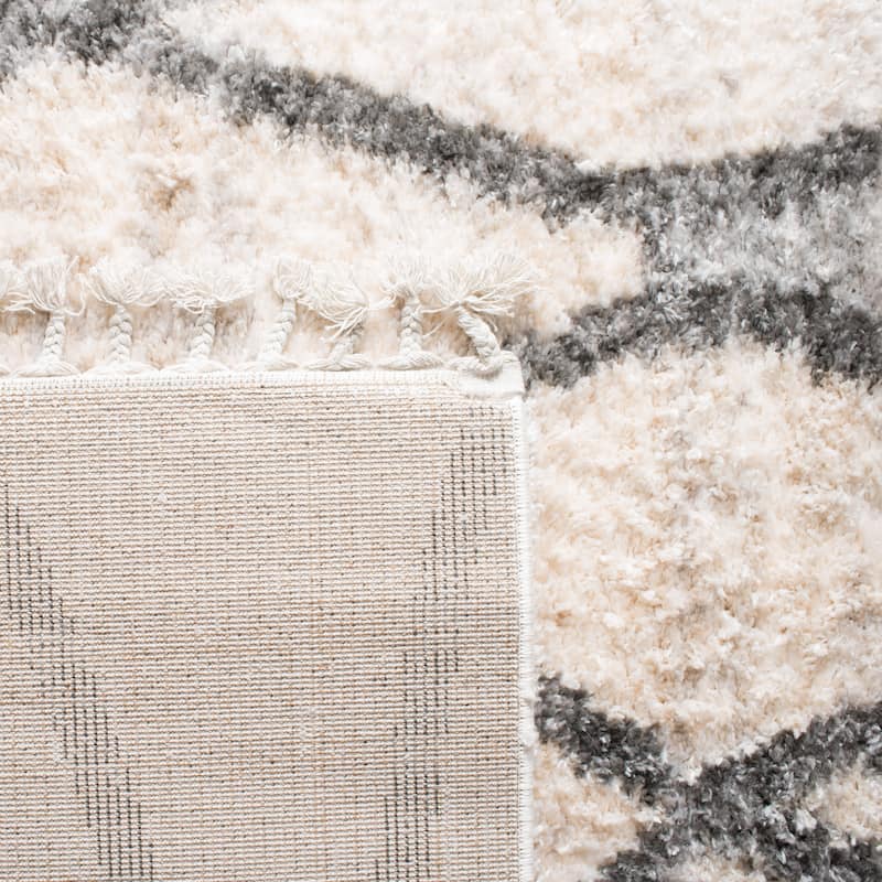 SAFAVIEH Berber Fringe Shag Mena Trellis Rug - Cream/Blue - 5' 3" x 7' 6"