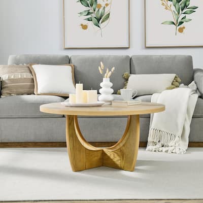 36" Round Coffee Table,Wooden Coffee Tables for Living Room Reception Room Bedroom (Oak Color)
