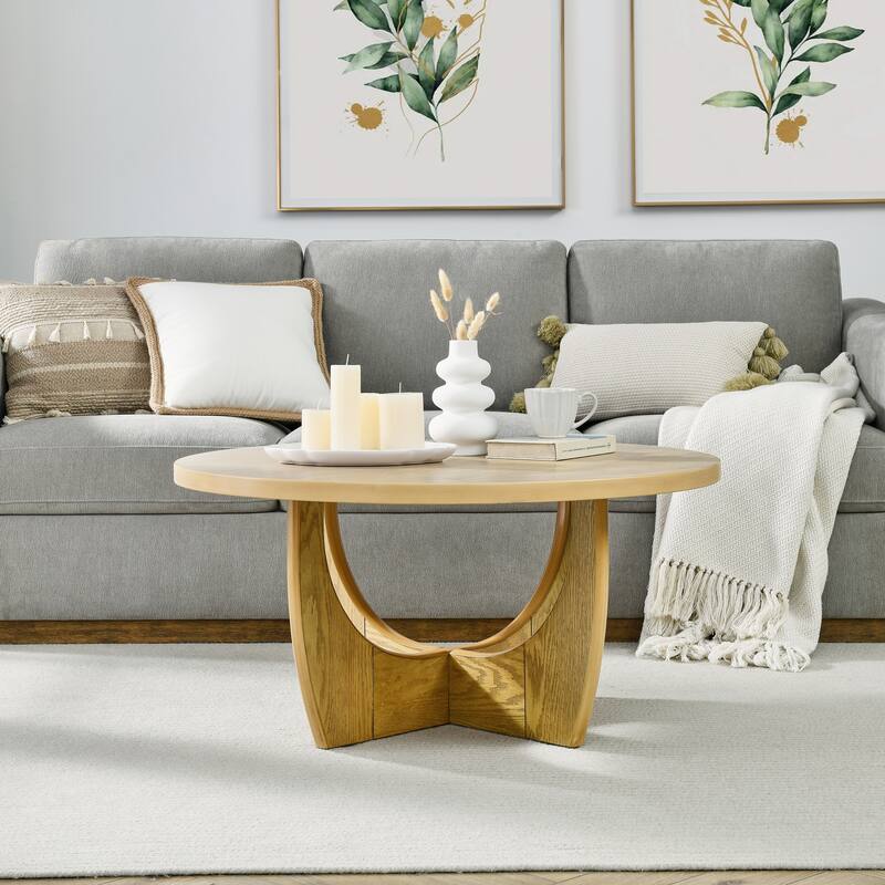 36" Wooden Round Coffee Table - Oak