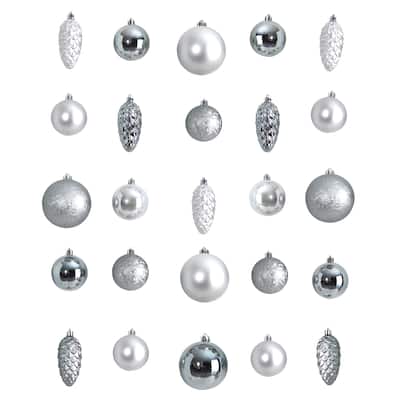 23ct Silver Shatterproof 2-Finish Christmas Tree Ornament 4" (100mm)