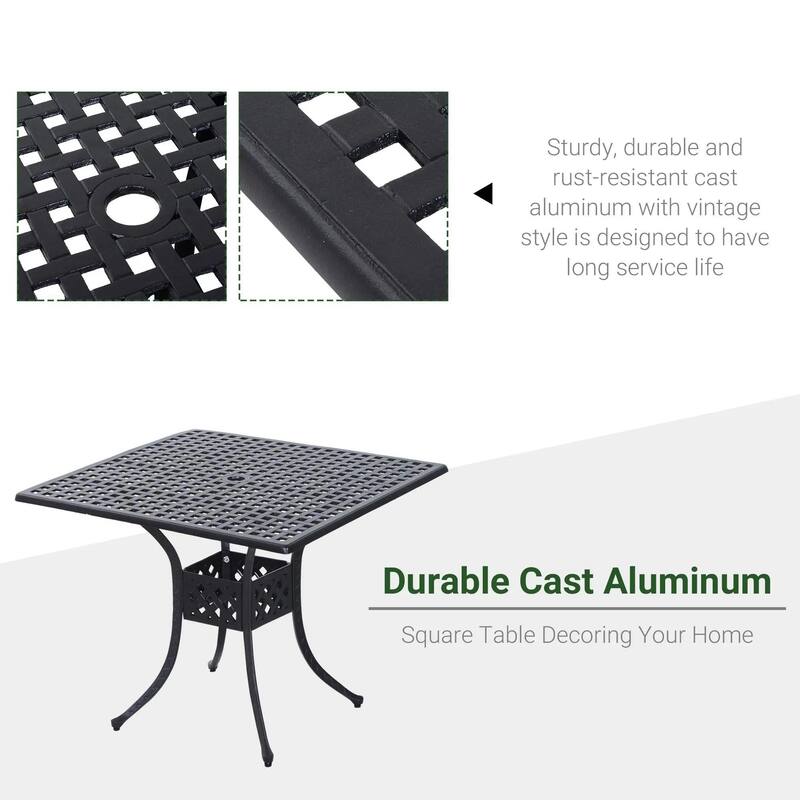 36-Inch Cast Aluminum Square Table with Umbrella Hole for Patio