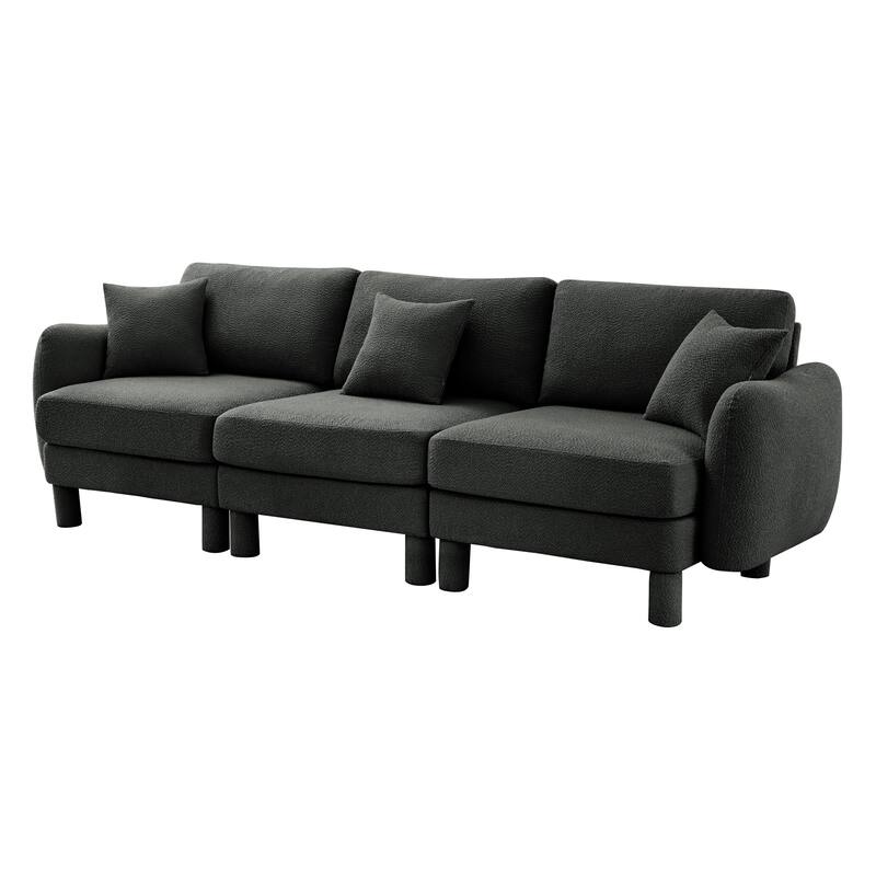 109.4" 3-Seater Modern Upholstered Sofa Couch, Deep-Seat Sectional Sofa with Shell-Shaped Armrests, Leisure Sofa for Living Room