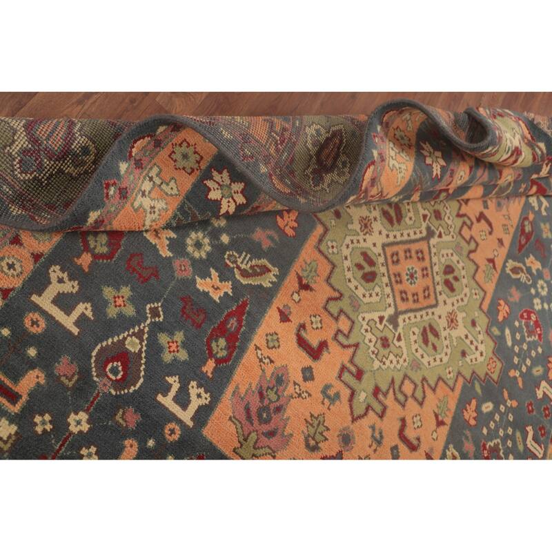 Geometric Kazak Area Rug Handmade Traditional Grey Wool Carpet - 7'9"x 9'9"