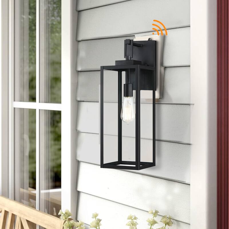 1-Light 21.8 inch Matte Black Outdoor Wall Lantern with Clear Glass Shade&Dusk to Dawn
