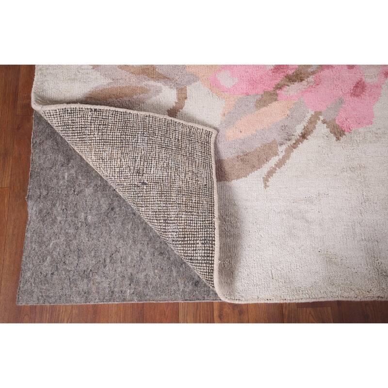 Handmade Abstract Indian Area Rug Oriental Beige Wool & Silk Carpet - 5'5"x 8'5"