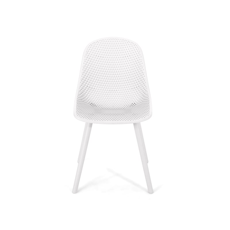 Roomfitters Modern Outdoor Plastic Chairs with Perforated Backrest, Lightweight Patio Seating, Set of 2