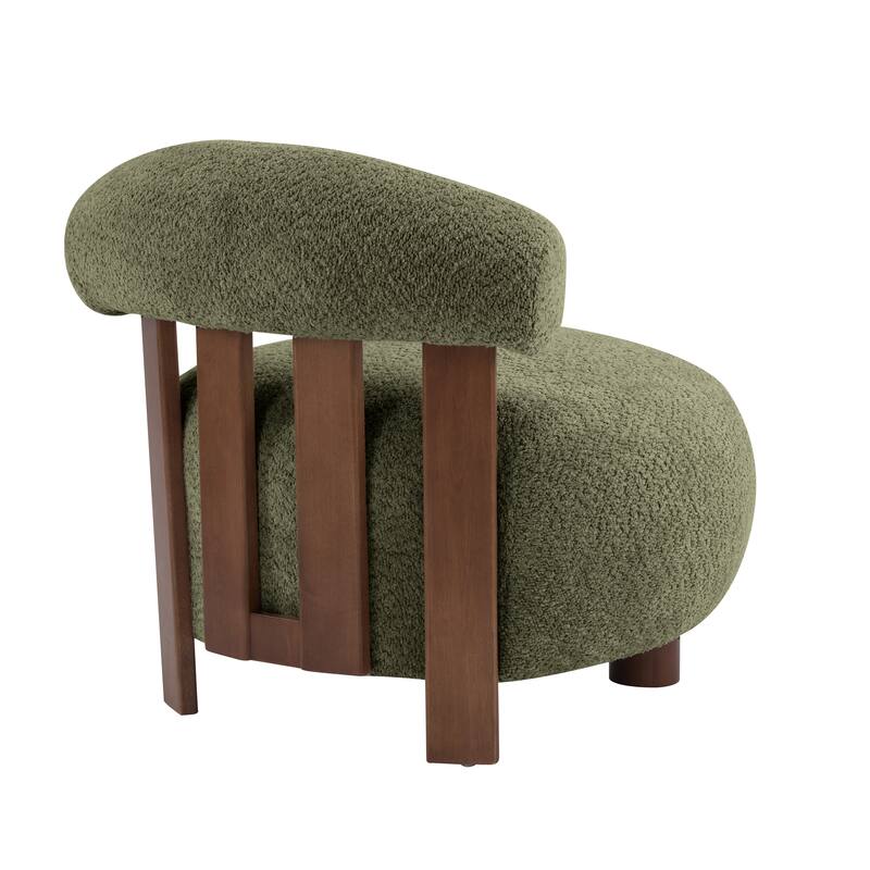 Roomfitters Modern Boucle Fabric Accent Chair with Round Seat and Wood Base