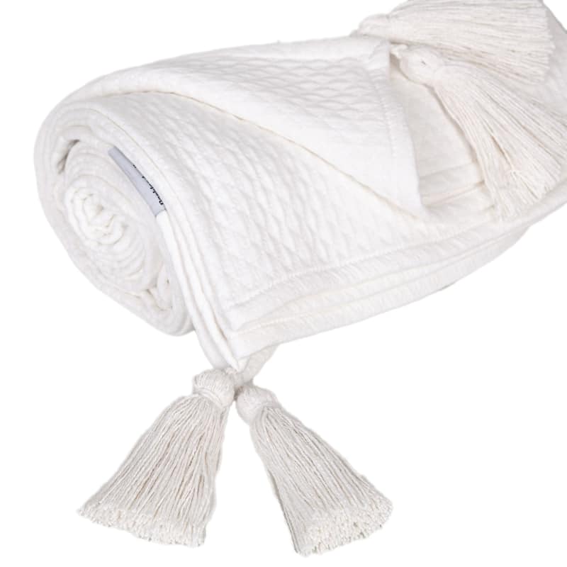 HomeRoots 60" X 50" White Woven Cotton Throw Blanket