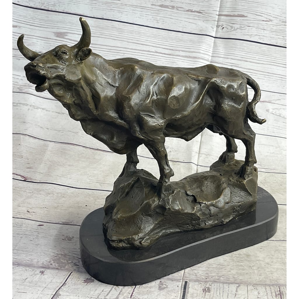Imitative Bull Cow Imitative Cattle Farm Animal Bronze Metal Statue Sculpture On Marble Base