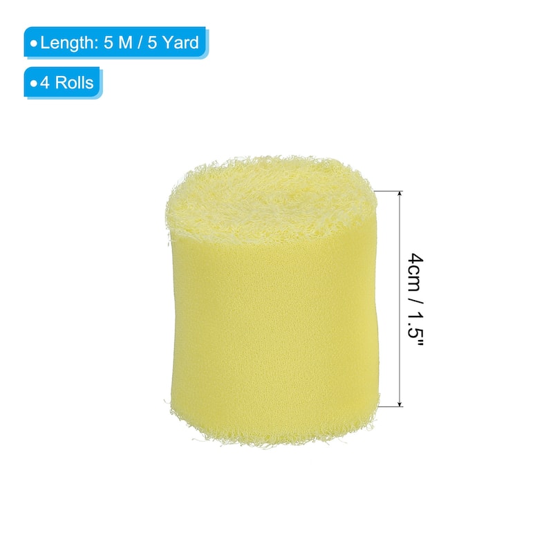 4 Rolls 1.5 Inch x 5 Yard Handmade Fringe Silk Chiffon Ribbon - Yellow
