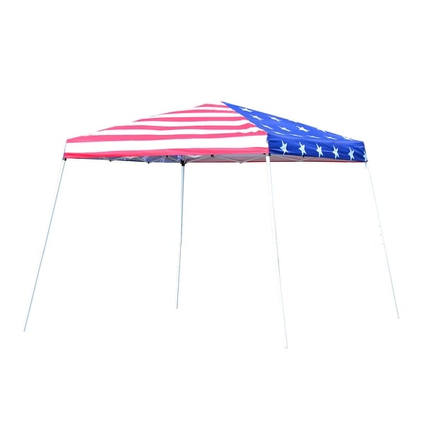 Outsunny 10'x 10' Outdoor Canopy Pop Up Event Tent with Slanted Legs for Events, Weddings, & Parties, American Flag. Opens flyout.
