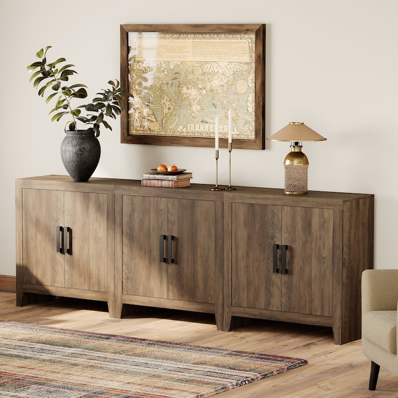 WAMPAT Modern Farmhouse TV Stand Cabinet, Entertainment Center with Adjustable Shelf