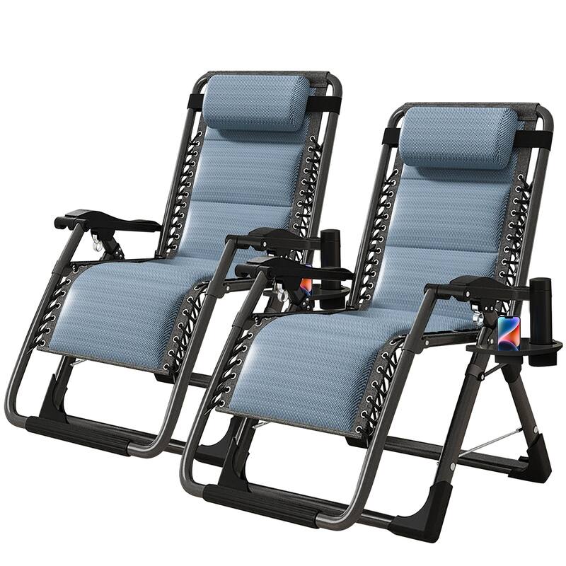 DoCred Zero Gravity Chair Lawn Lounger Chair with Pillow 2pcs - Blue_Ice