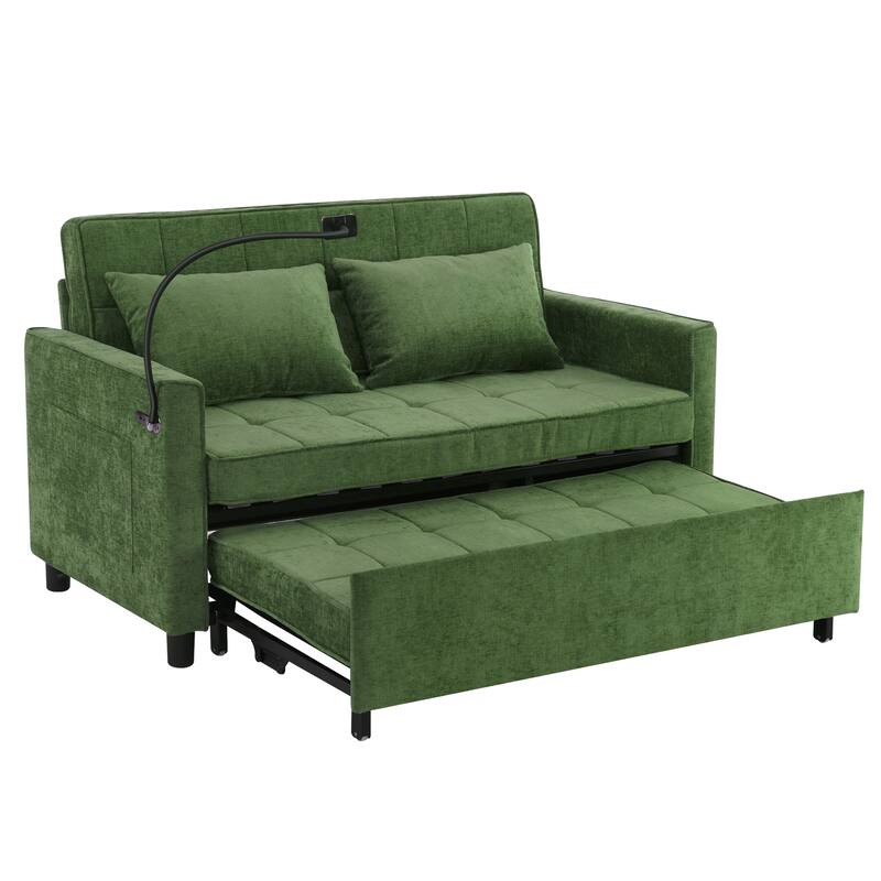 Loveseat Sofa Pull-out Sofa Bed with a Reversible Backrest Cushion, Side Pockets, Two USB Ports and a Phone Holder
