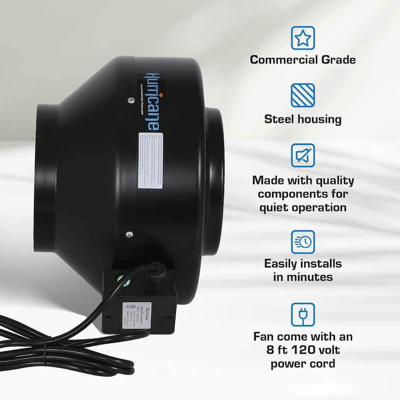 Hurricane Commercial Grade Inline Wall Mount Fan For HVAC & Ventilation Uses