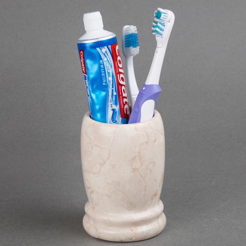 Creative Home Double Rings Collection Champagne Marble Tumbler, Toothbrush Holder, Makeup Brush Organizer - Beige
