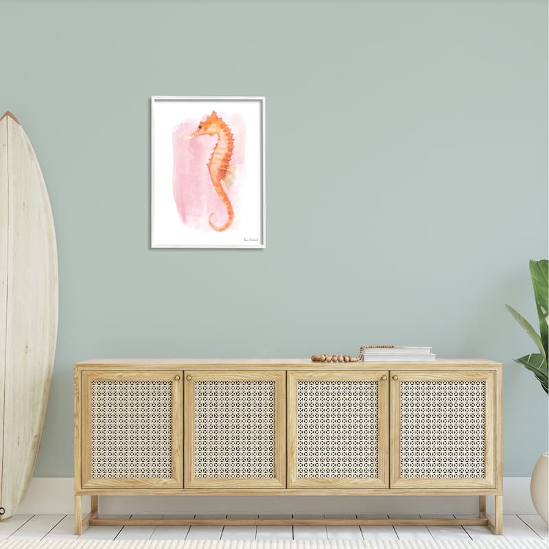 Stupell Gentle Orange Seahorse Speckled Pink Watercolor Detail Framed Wall Art, Design by Diane Neukirch