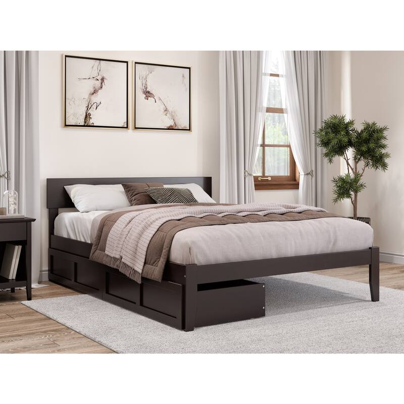 Rustic Bed with Drawers - Espresso Finish Bedroom Furniture