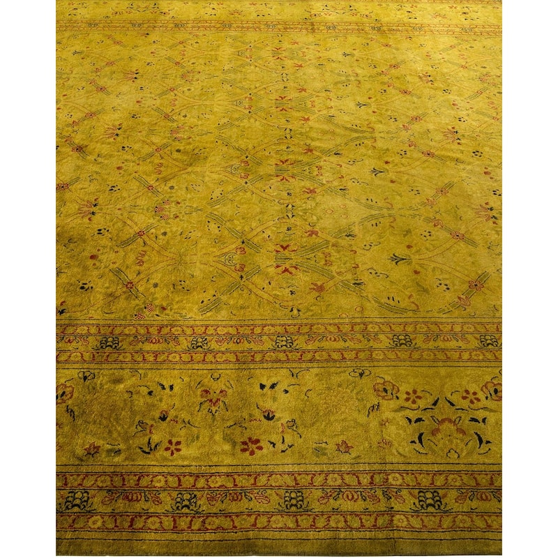 Overton Hand Knotted Wool Vintage Inspired Modern Contemporary Overdyed Green Area Rug - 9' 2" x 12' 4"