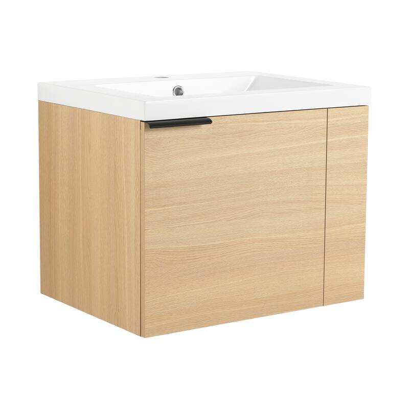 24" Bathroom Vanity Sink Combo with Generous Storage, Modern Oak Cabinet, Soft-Close Doors, and Easy Assembly