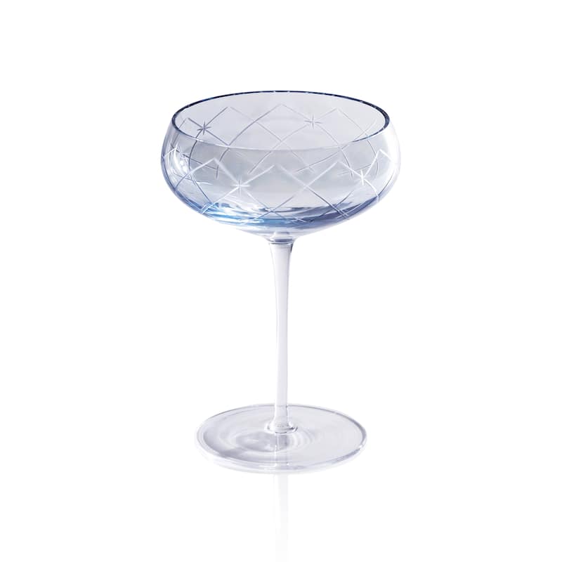 Audrey 4-Piece Set Hand Etched Coupe Glasses - Blue Luster