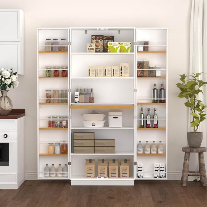 White Kitchen Pantry Cabinet with Doors and Adjustable Shelves