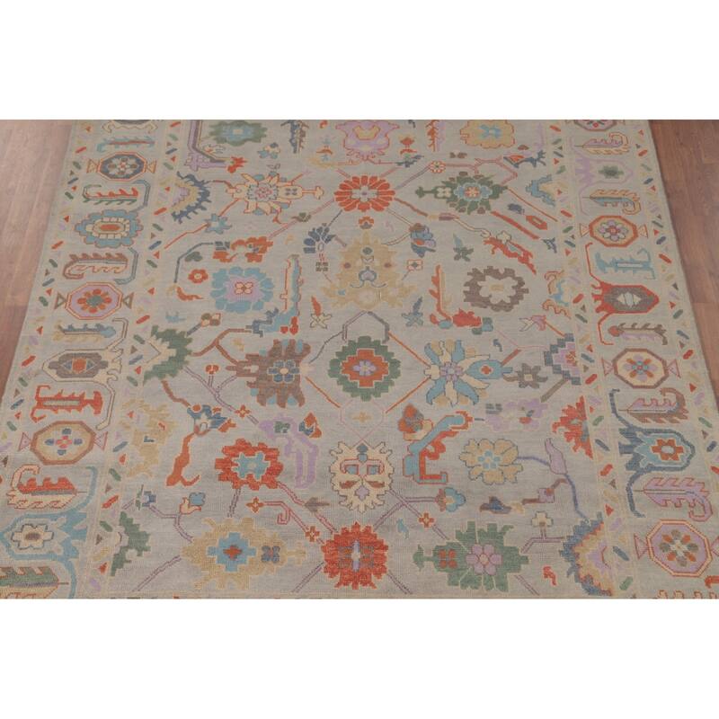 Oushak Area Rug Handmade Transitional Grey Wool Carpet - 7'10"x 9'11"
