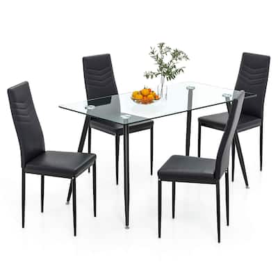 Gymax 5 PCS 51'' Rectangle Dining Set 0.3'' Thick Glass Table w/ 4
